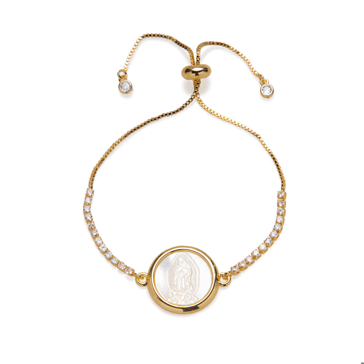Pulsera Virgen de Guadalupe con madre perla y circonias 24cm