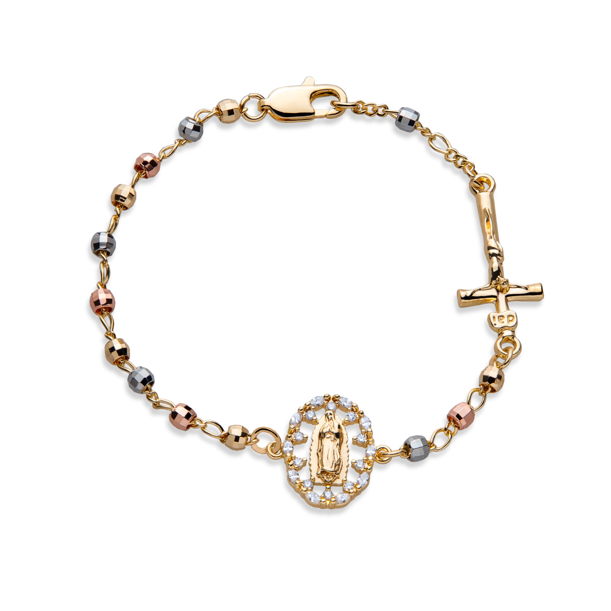Pulsera balin facetado Virgen Guadalupe circonias Crucifijo 20cm
