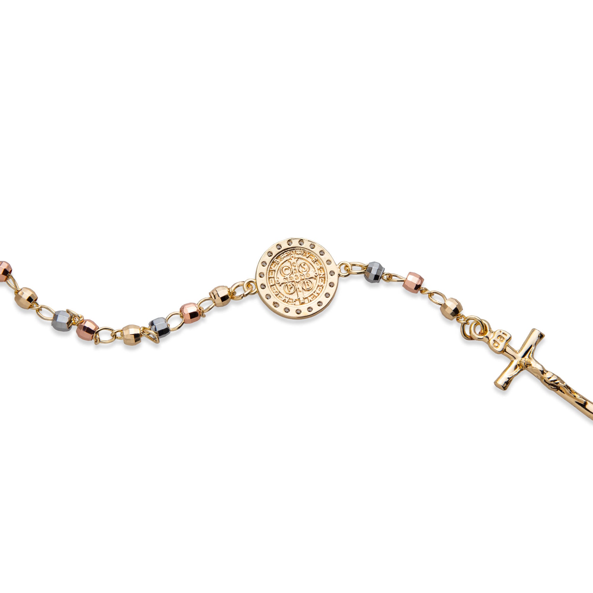 Pulsera balin facetado San Benito circonias Crucifijo 20cm
