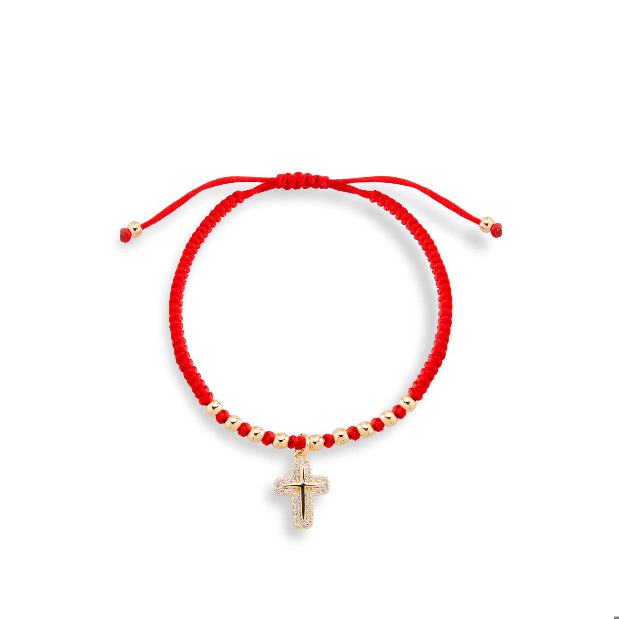 Pulsera de hilo encerado ajustable Cruz con circonias colgante 20mm