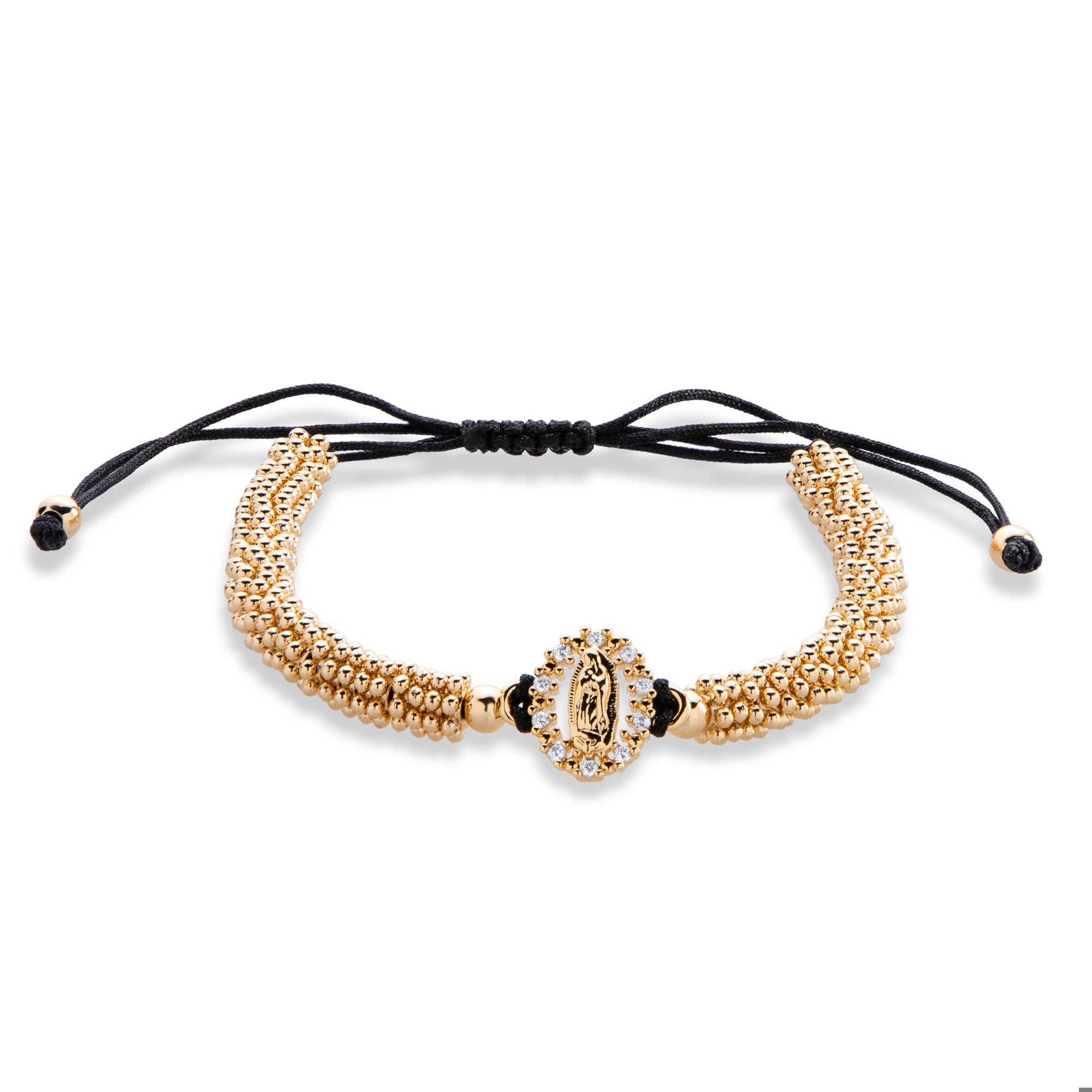 Pulsera de hilo ajustable Virgen de Guadalupe circonias y balines 13mm