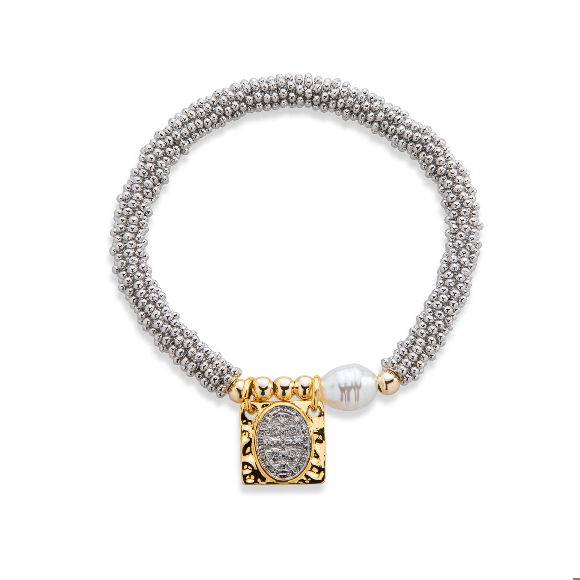 Pulsera de hilo ajustable San Benito perla y balines 18mm