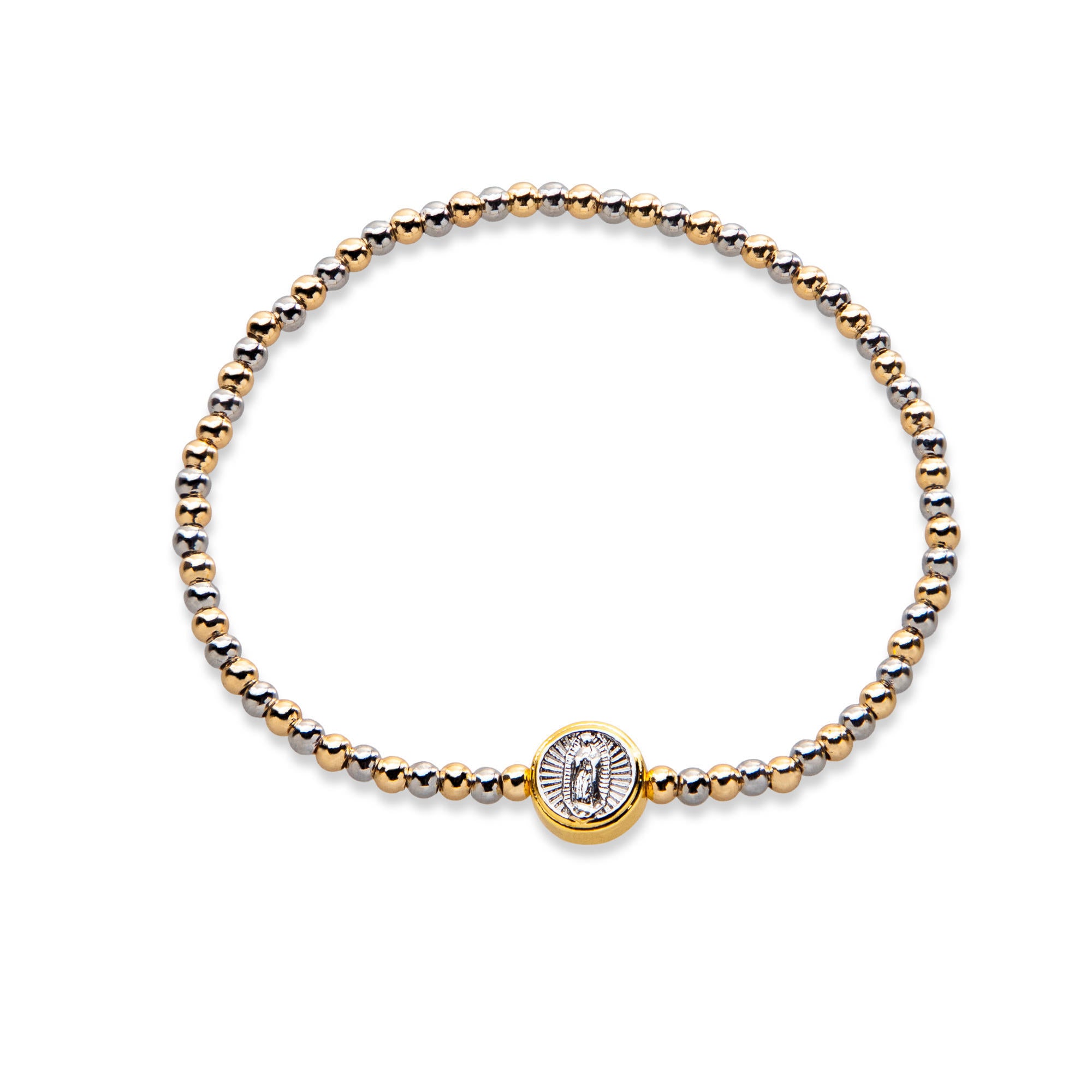 Pulsera elastica de balines con Virgen de Guadalupe 10mm