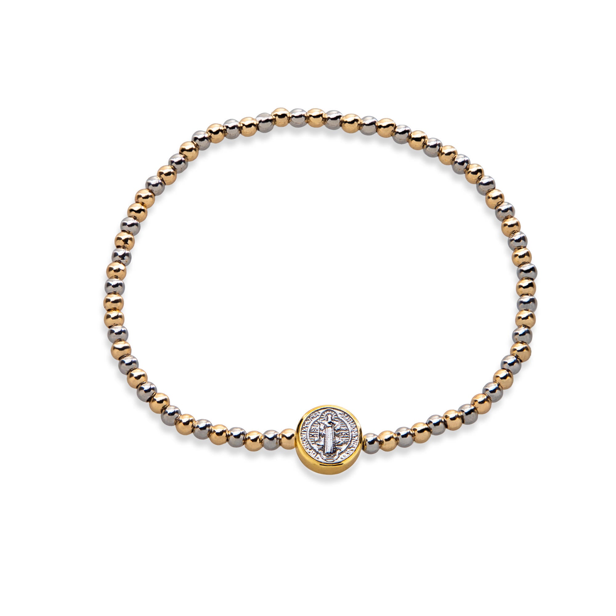 Pulsera elastica de balines con San Benito 10mm