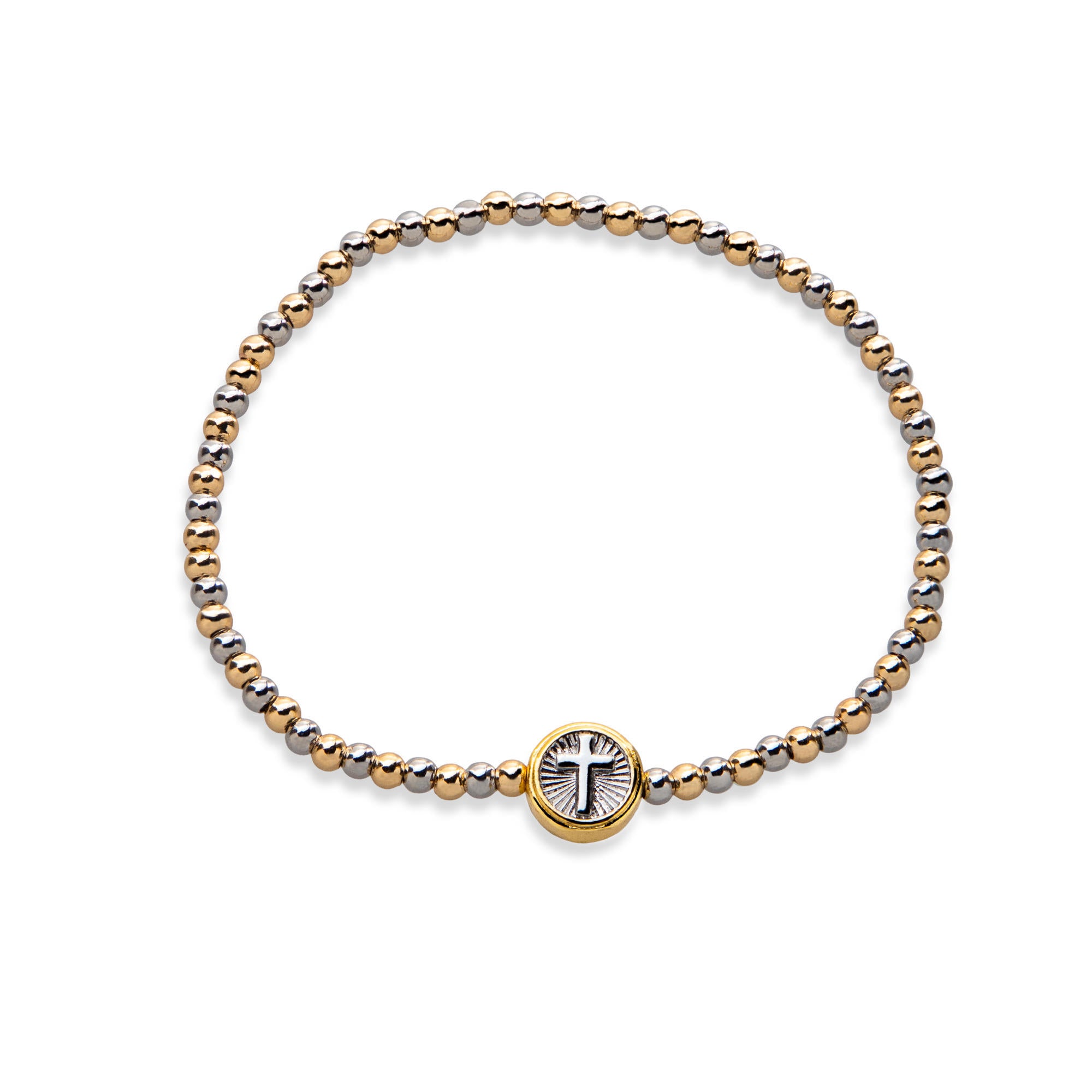 Pulsera elastica de balines con Cruz 10mm