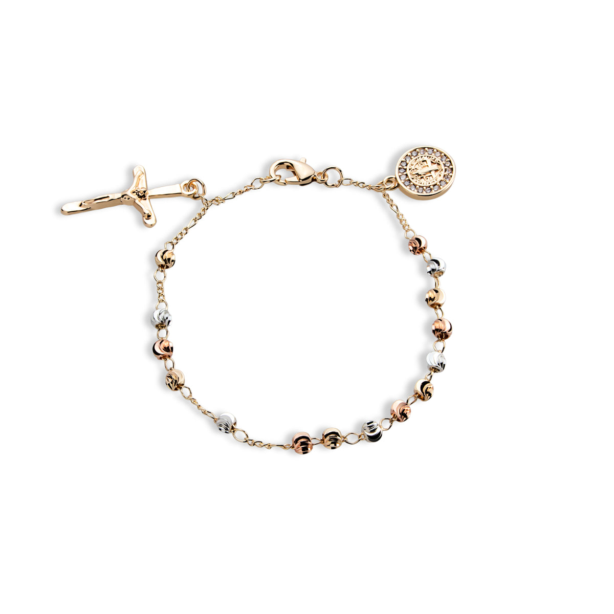 Misterio cuentas facetadas 4mm Medalla con circonias San Benito 18.5cm