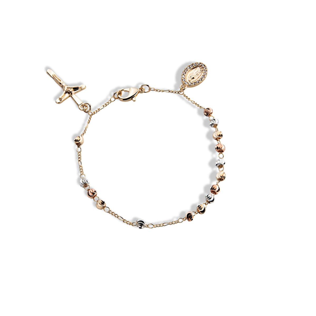 Misterio cuentas facetadas 4mm Medalla con circonias Virgen de Guadalupe 18.5cm