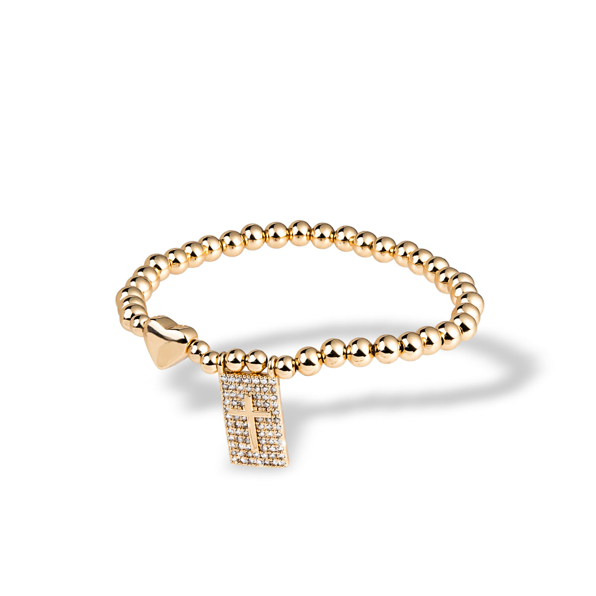 Pulsera de balines elastica  ajustable corazon y Cruz con circonias 5mm