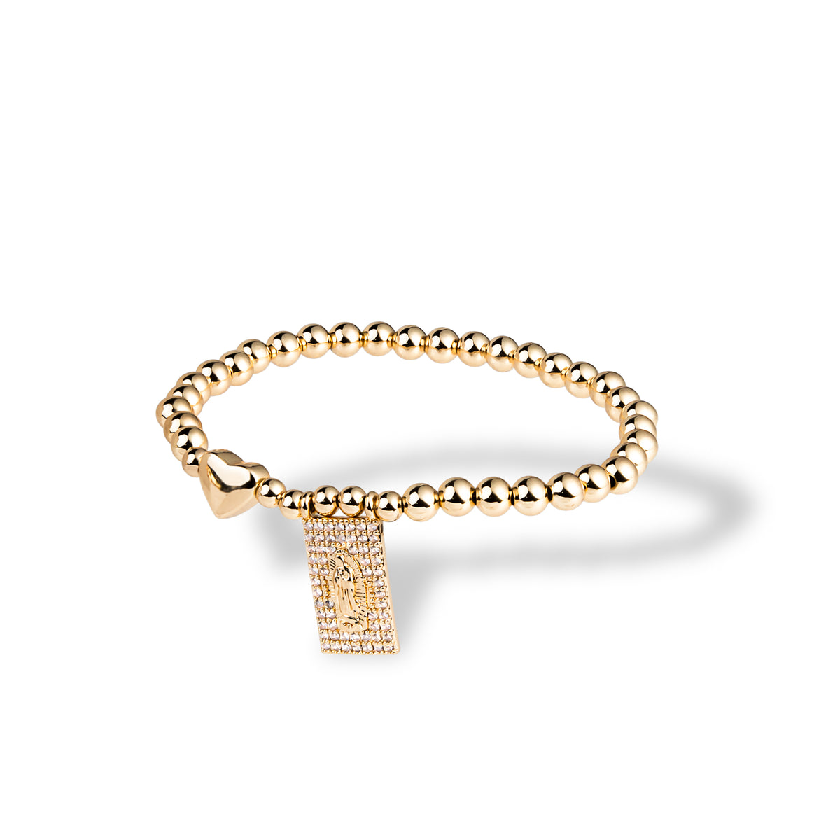 Pulsera de balines elastica  ajustable corazon y Virgen de Guadalupe con circonias 5mm