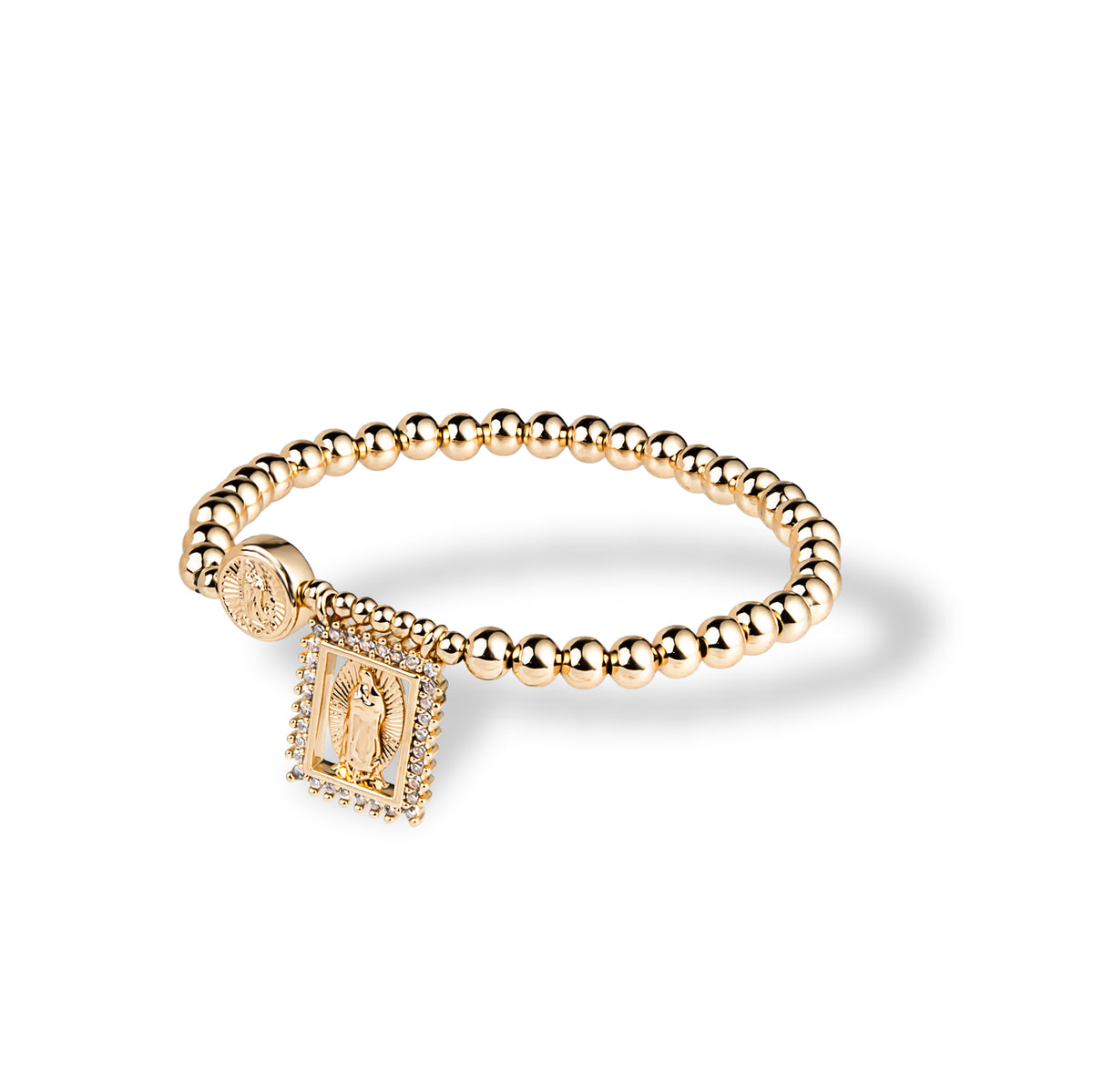 Pulsera de balines elastica ajustable Medalla Virgen de Guadalupe con circonias 10-22mm