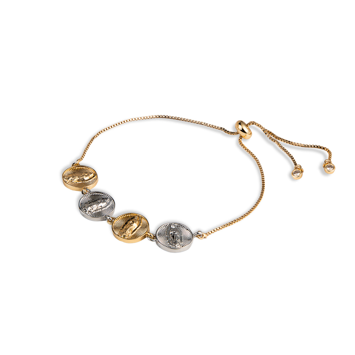 Pulsera ajustable con medalllas de Virgen de Guadalupe 13mm