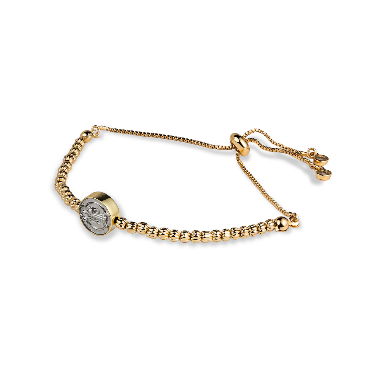 Pulsera ajustable de balines diamantados con Medalla de San Benito 10mm