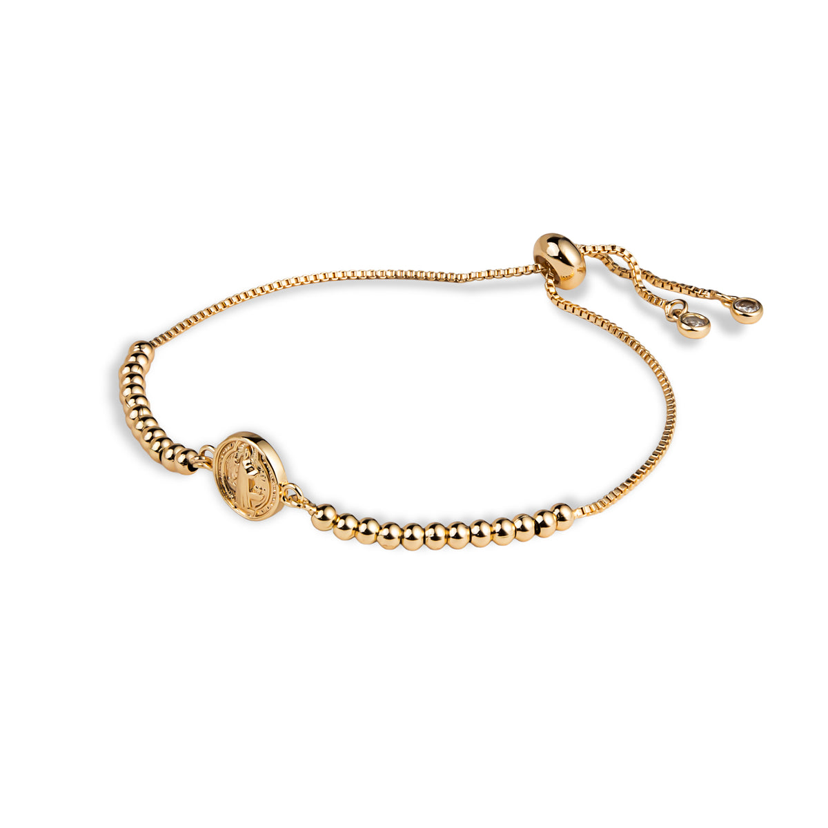 Pulsera ajustable de balines con Medalla San Benito 10mm