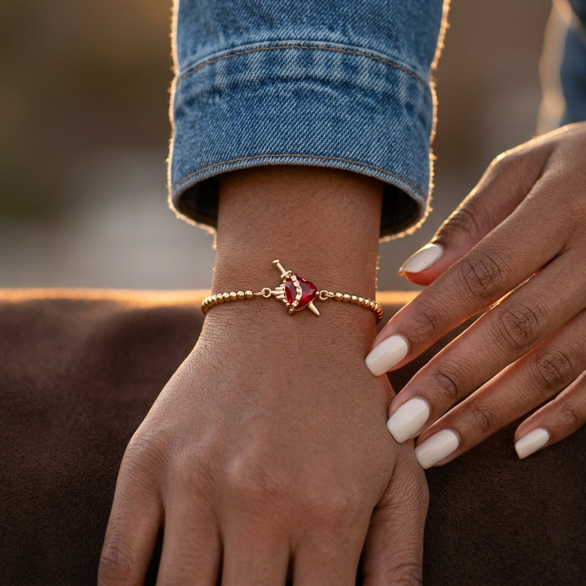 Pulsera ajustable de balines del Sagrado Corazon con circonia 22mm