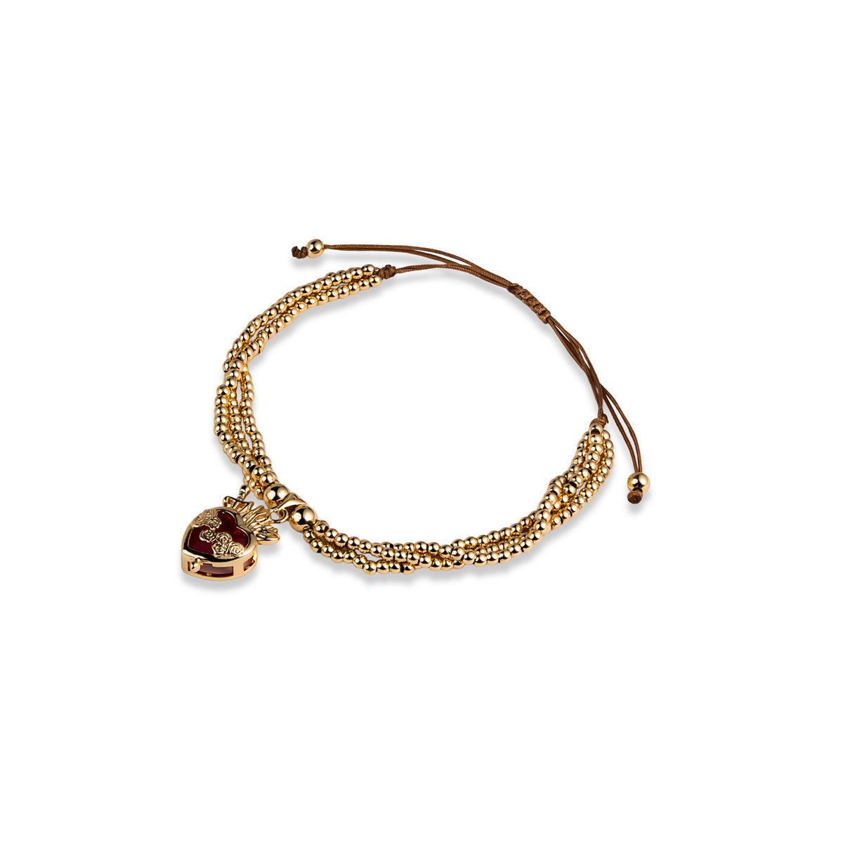 Pulsera triple de balines lisos ajustable hilo Sagrado Corazon de Jesus circonia 25mm