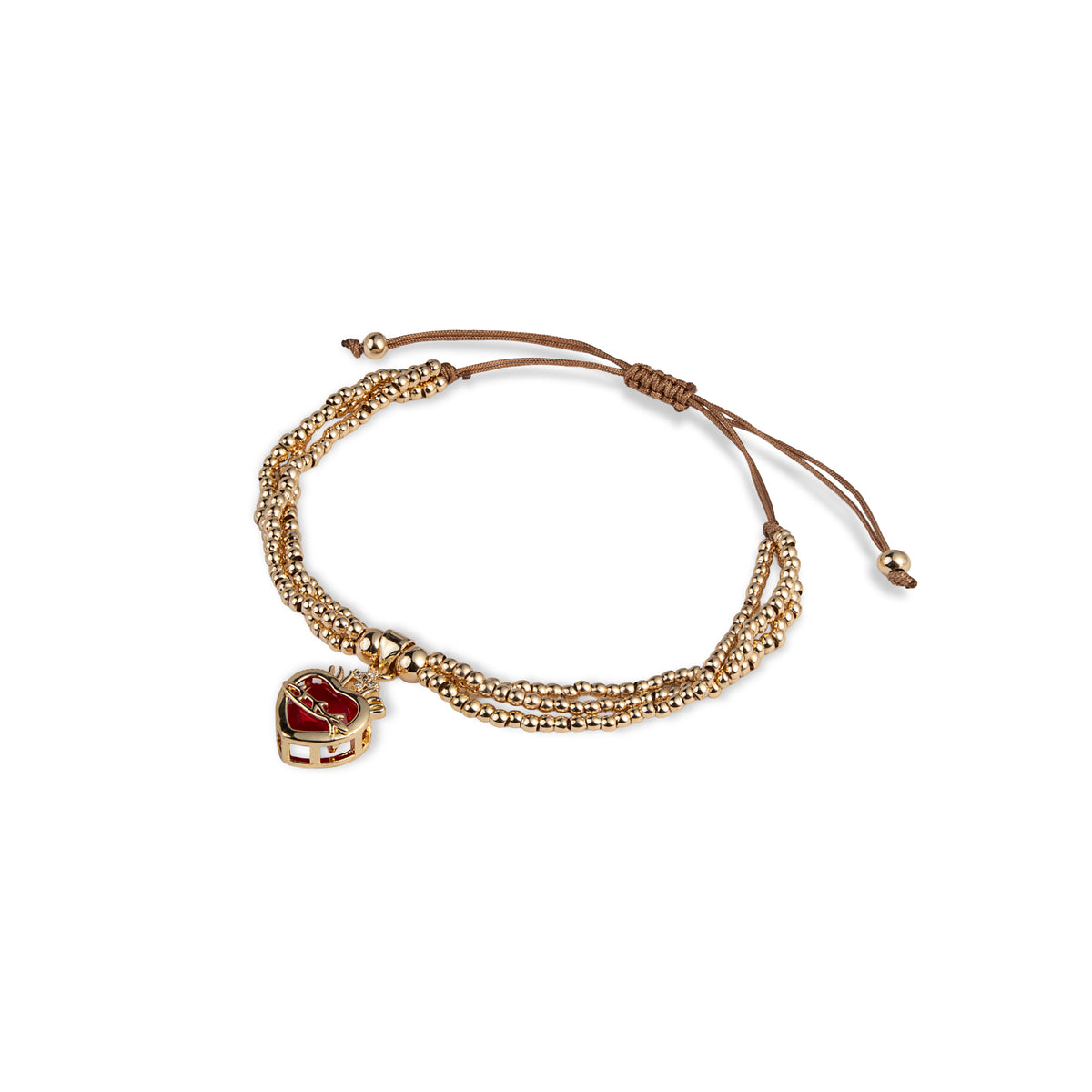 Pulsera triple de balines lisos ajustable de hilo Sagrado Corazon con circonia  25mm