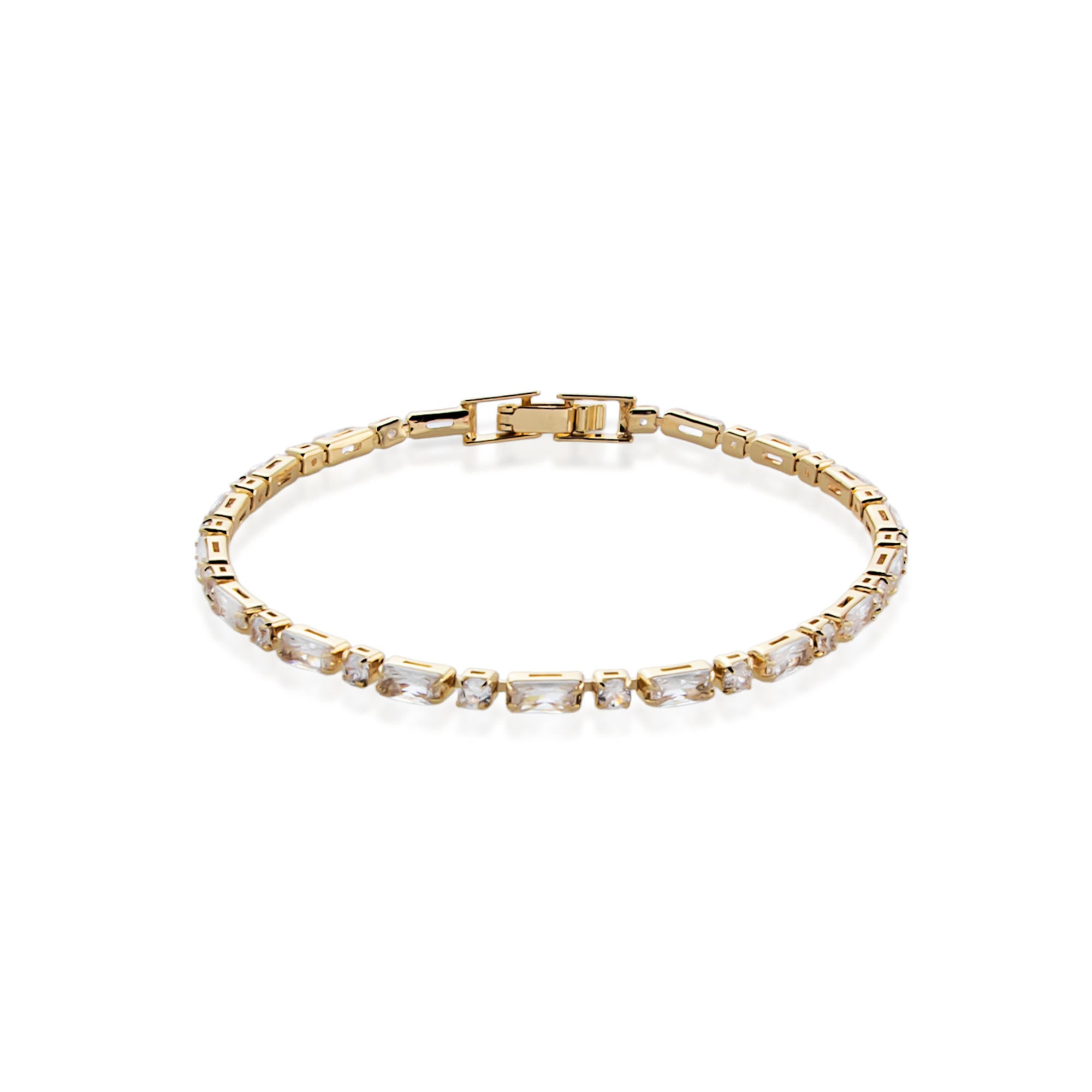 Pulsera circonias baguete y redonda broche de caja 18cm