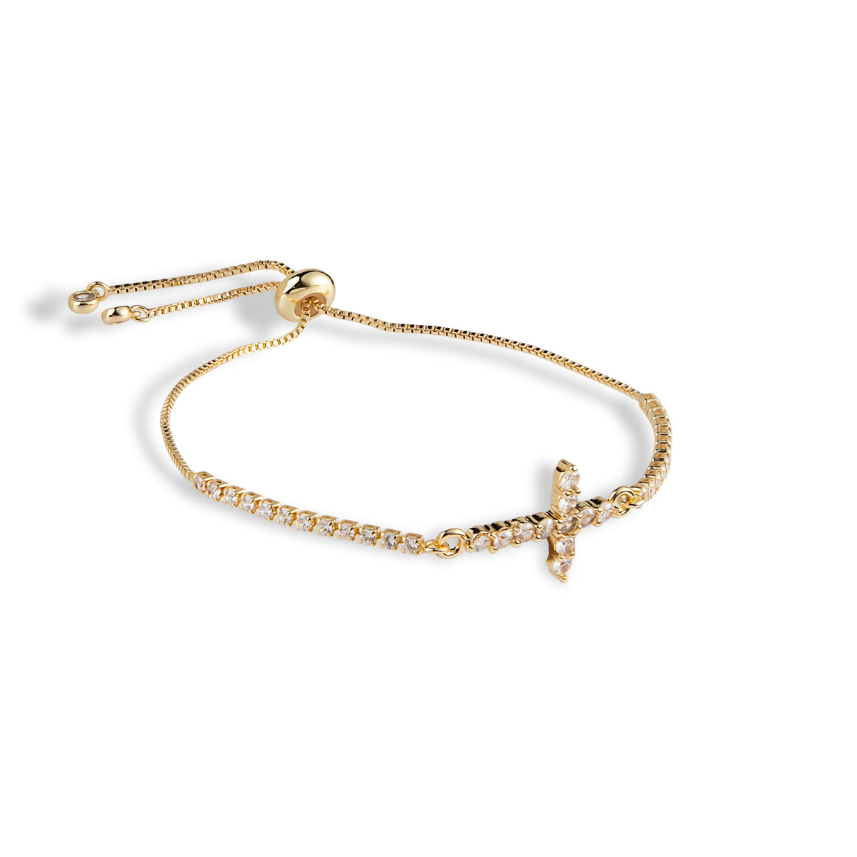 Pulsera de tenis ajustable con circonias y Cruz  20mm