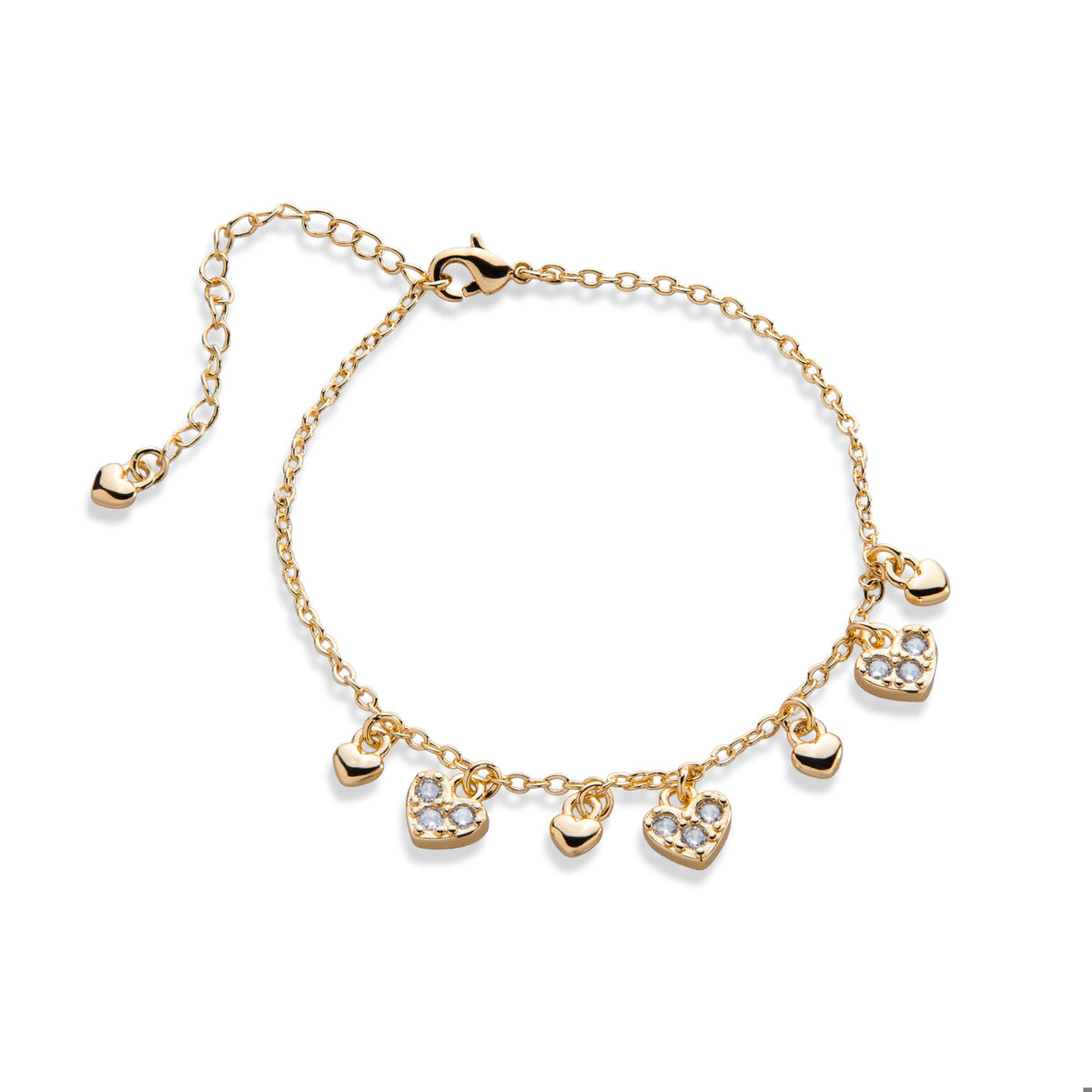 Pulsera dijes colgantes de corazon liso y con circonias 18-23cm