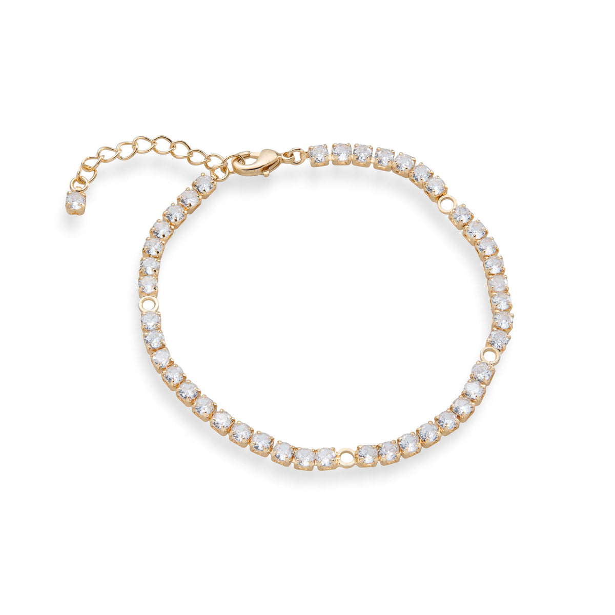 Pulsera tenis 3mm con circonias cuadradas 17+3.5cm 14k