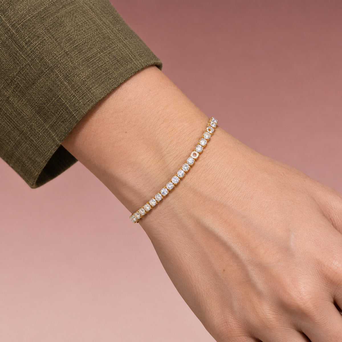 Pulsera tenis 3mm con circonias cuadradas 17+3.5cm 14k