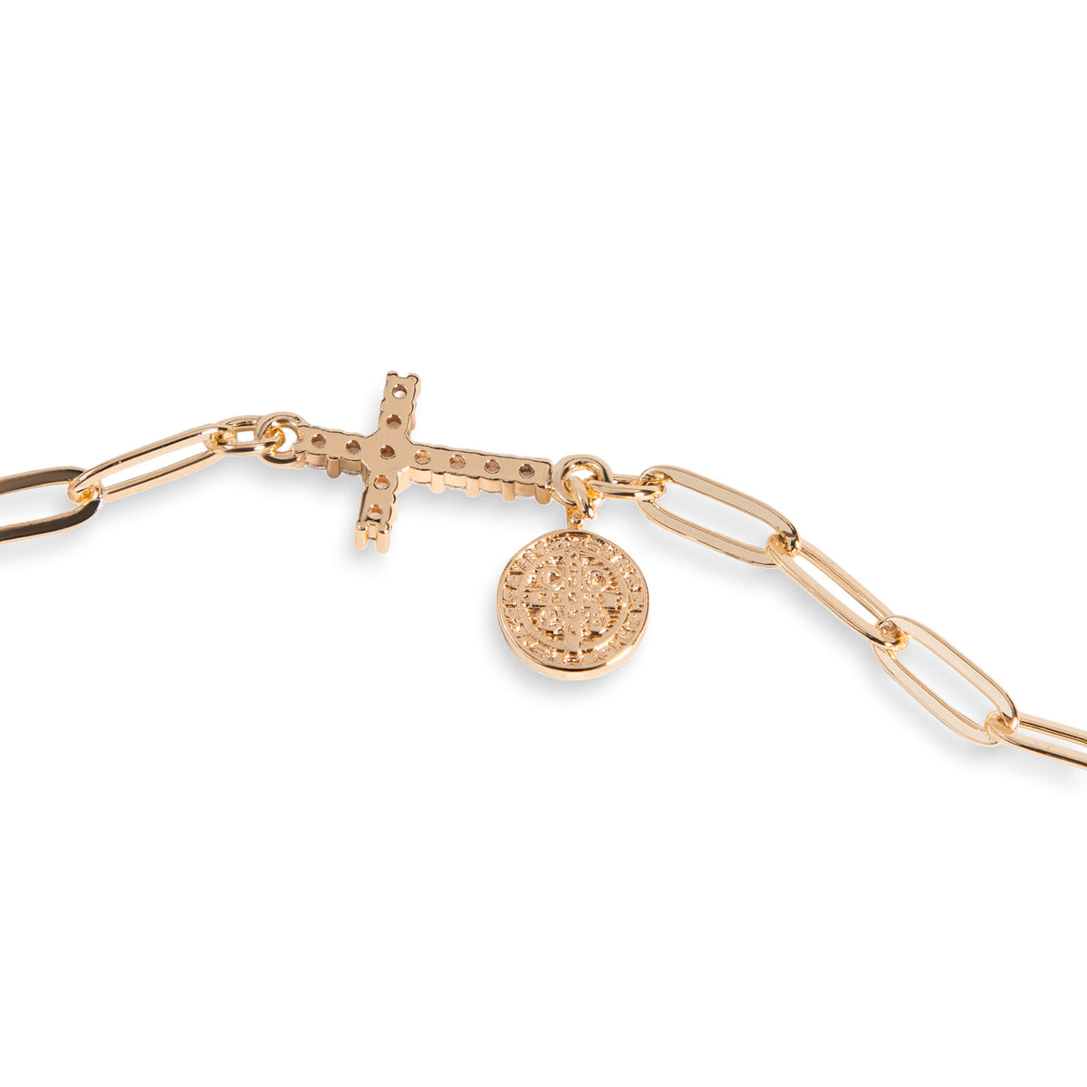 Pulsera con Cruz y Medalla San Benito circonias 19-23cm