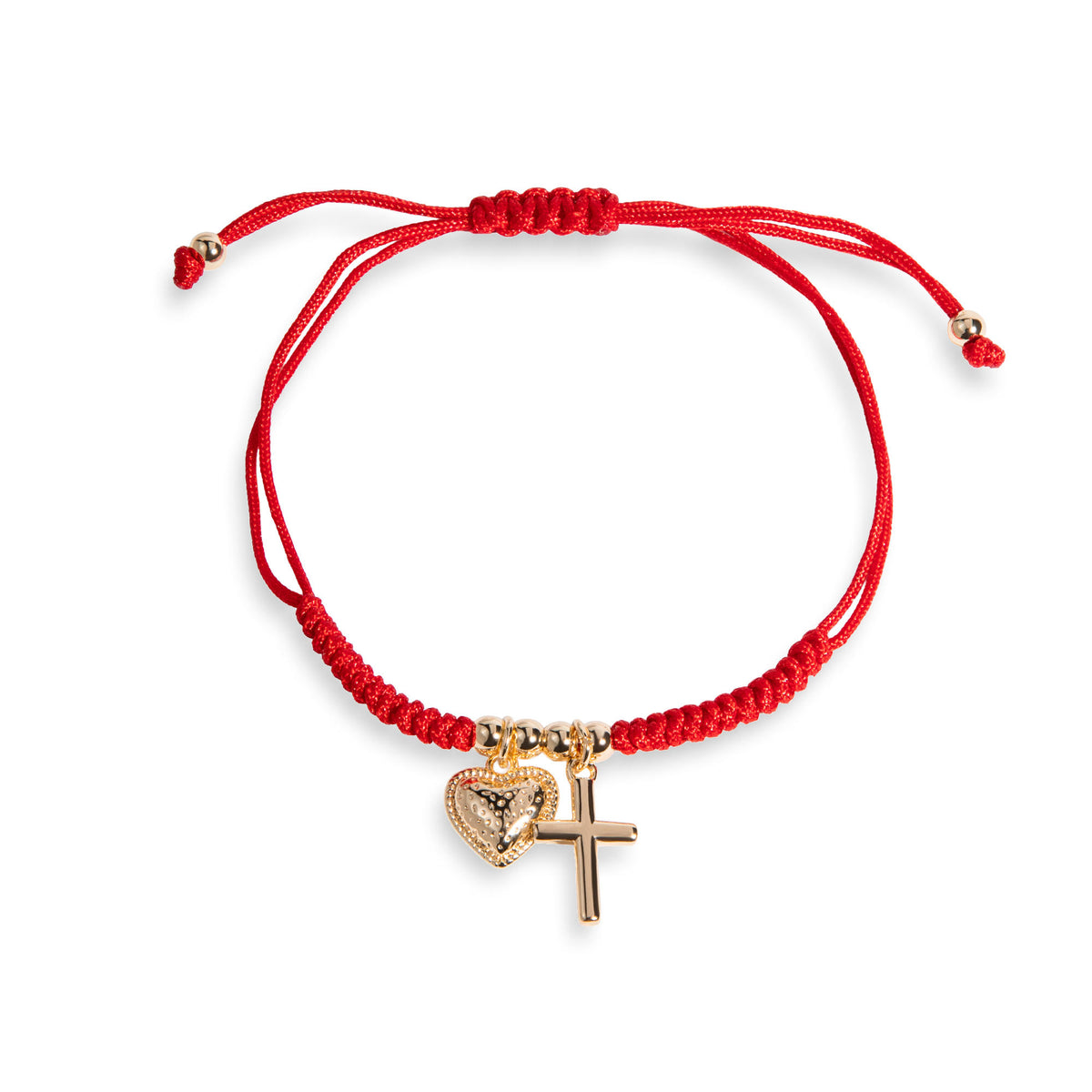 Pulsera de hilo ajustable Cruz y corazon colgantes 15-20mm