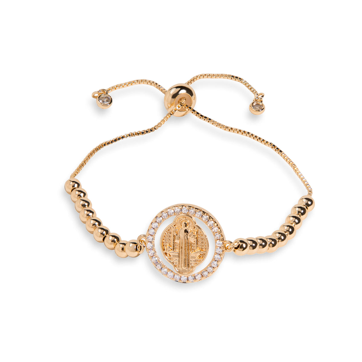 Pulsera ajustable de San Benito con esmaltado y circonias 18mm