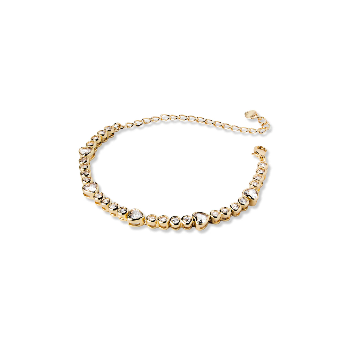 Pulsera de circonias de corazones y redonda biseladas 15-22cm