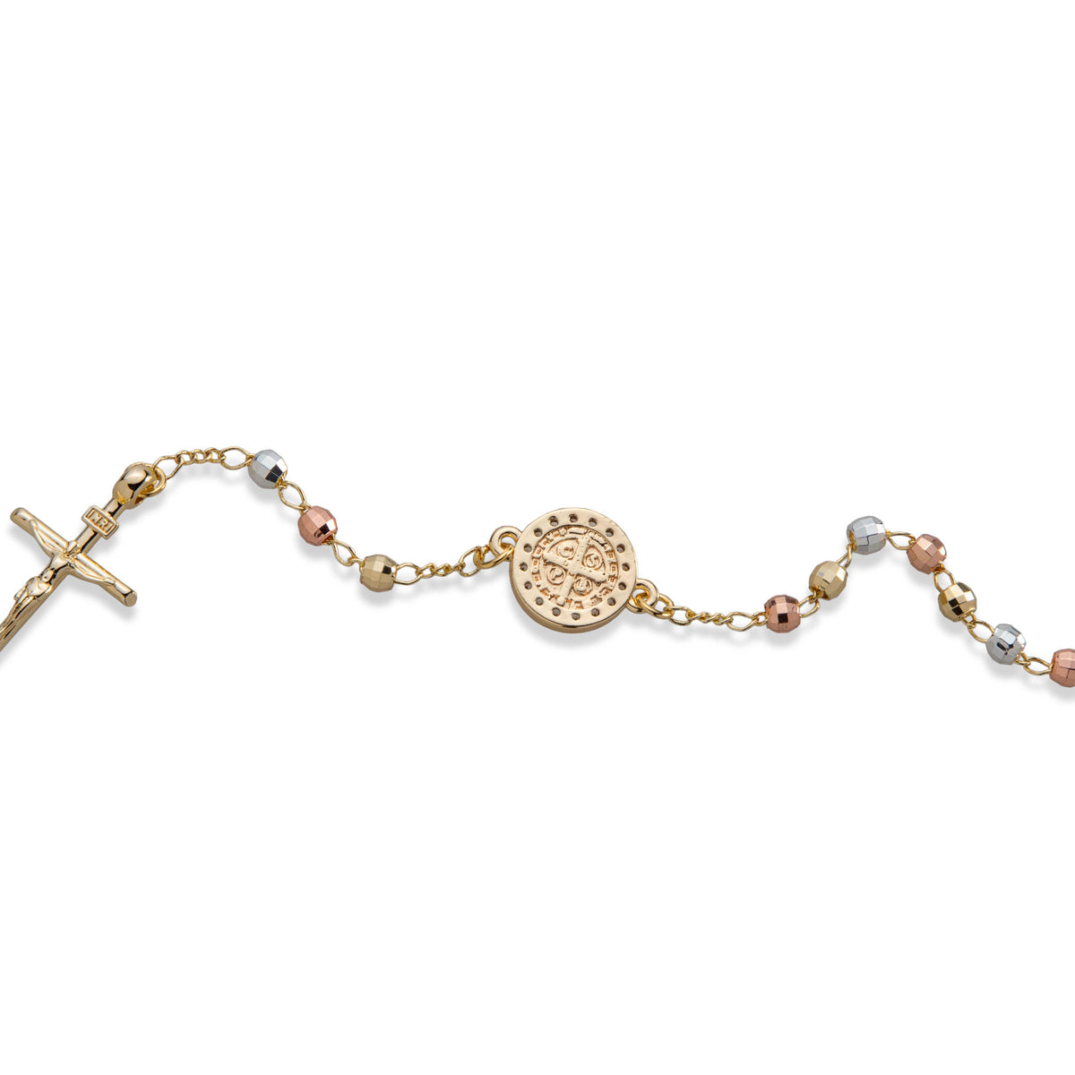 Pulsera balin facetado San Benito con circonia y Crucifijo 21cm