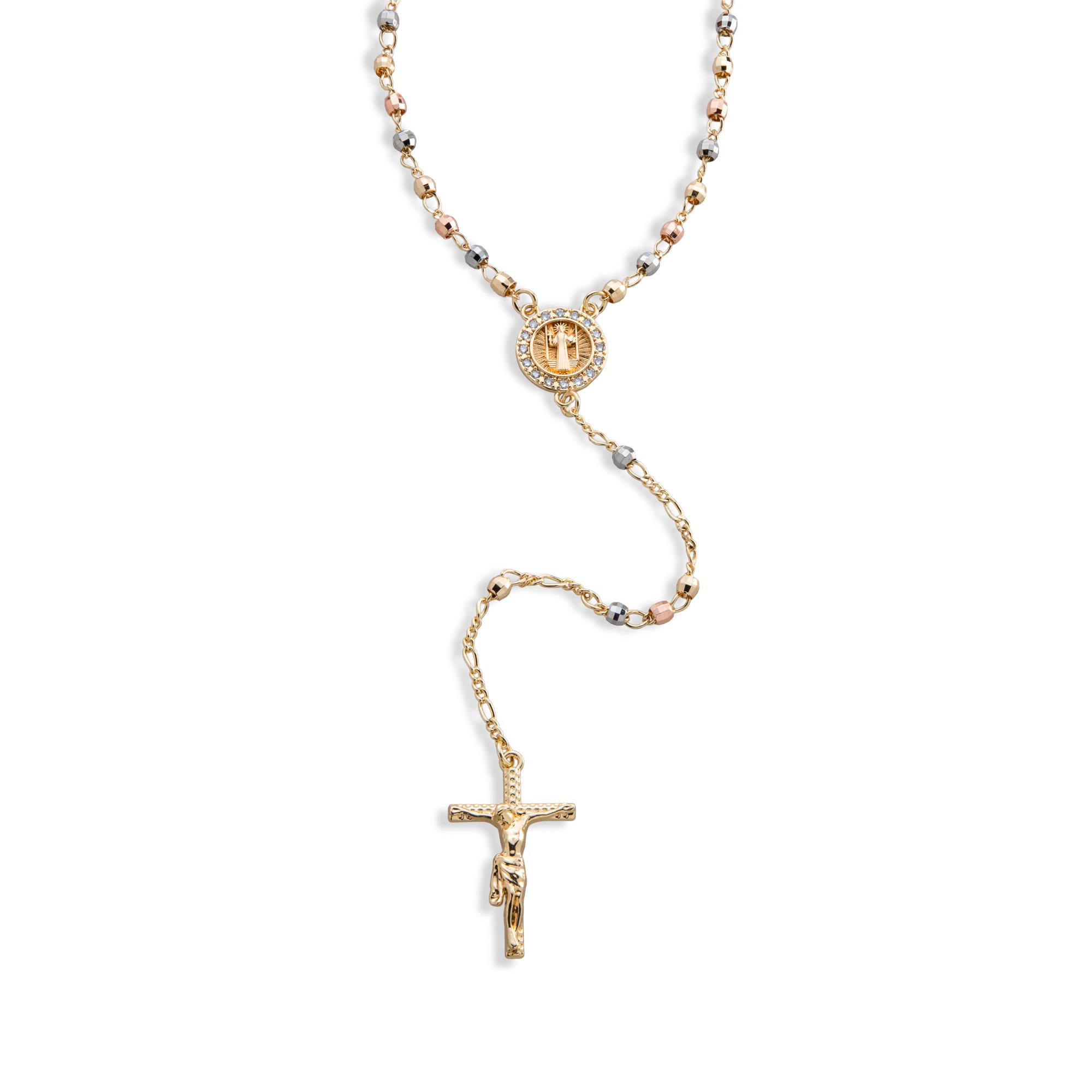 Rosario balin facetado San Benito circonias y Crucifijo 66cm