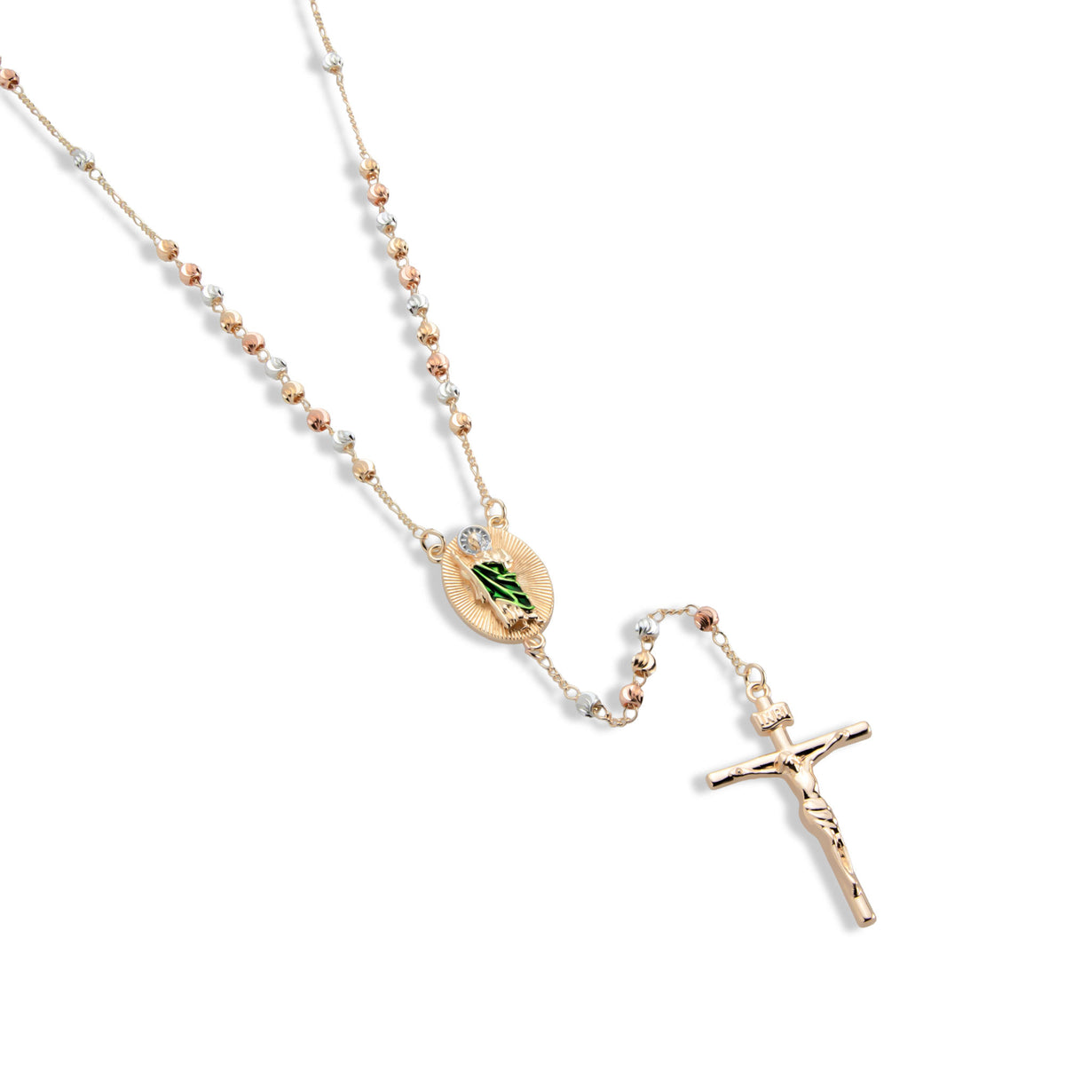 Rosario cuenta facetada 4mm Medalla de San Judas Tadeo y Cruz 60cm