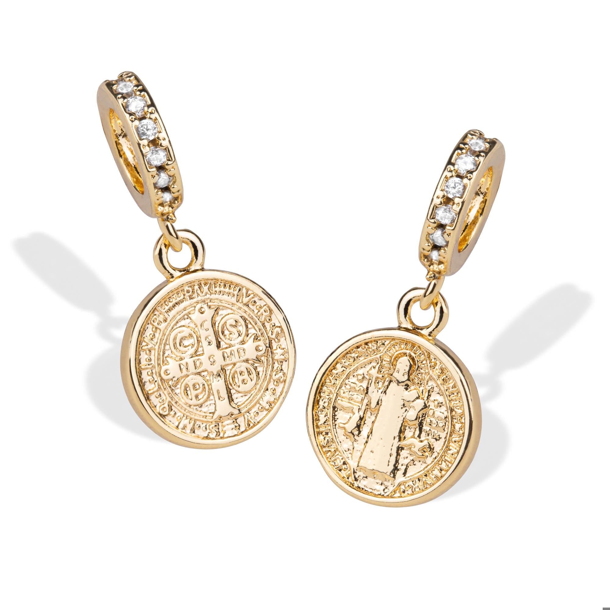 Charm de medalla de san benito con circonias 12mm