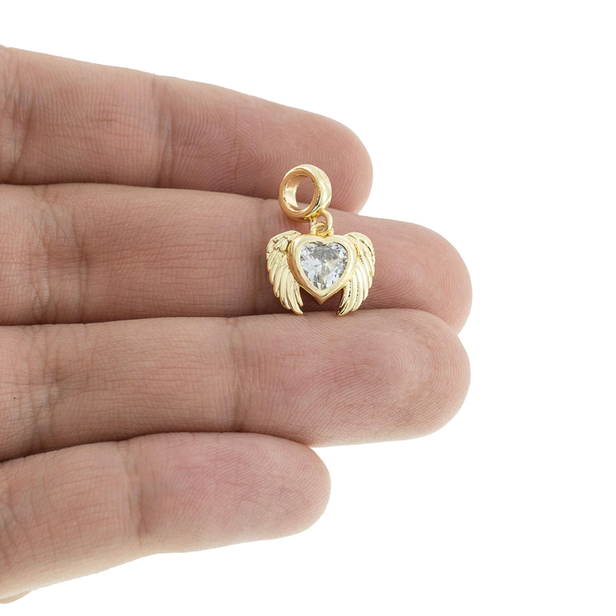 Charm de corazon con alas circonia 12mm