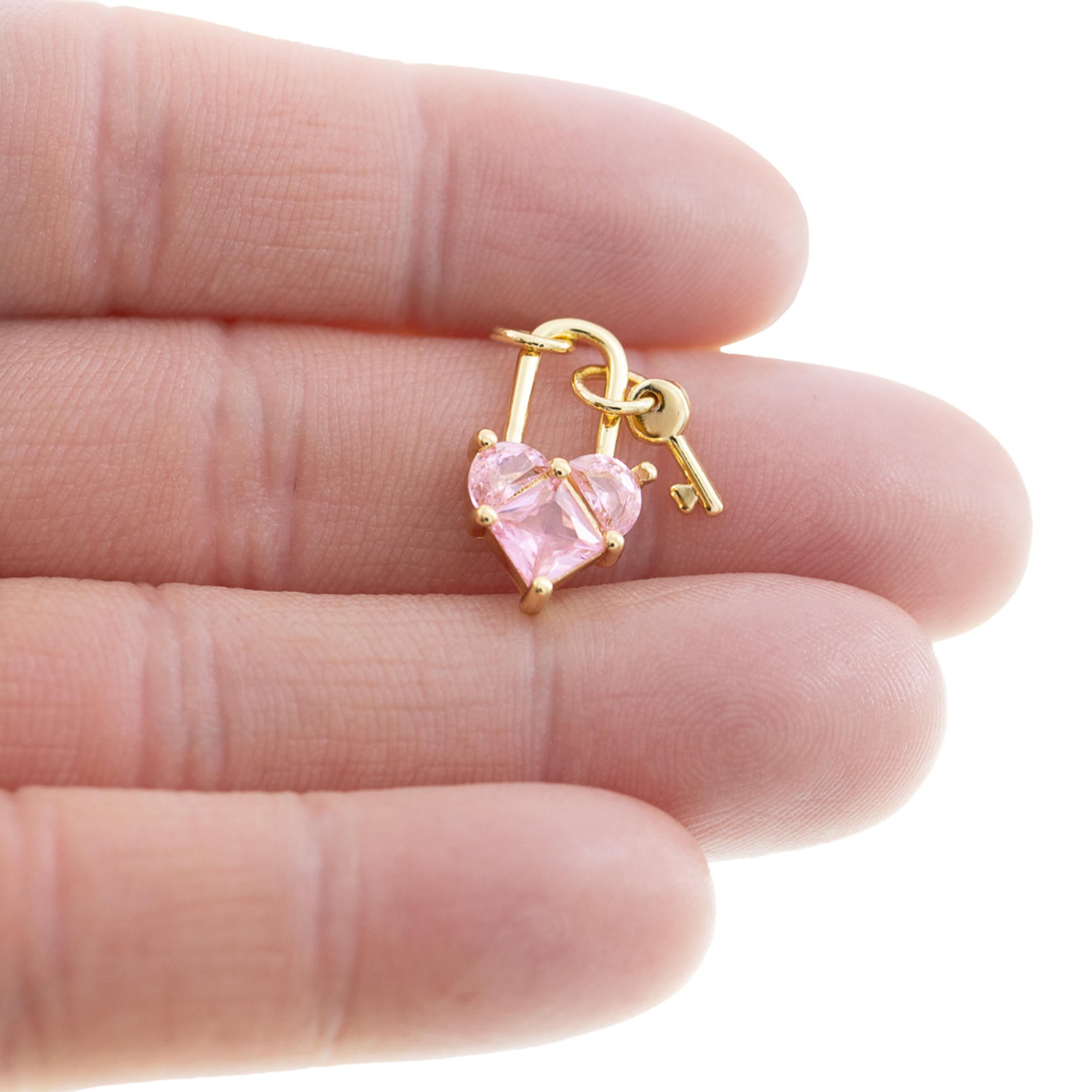 Dije de corazon candado circonias rosas 18mm