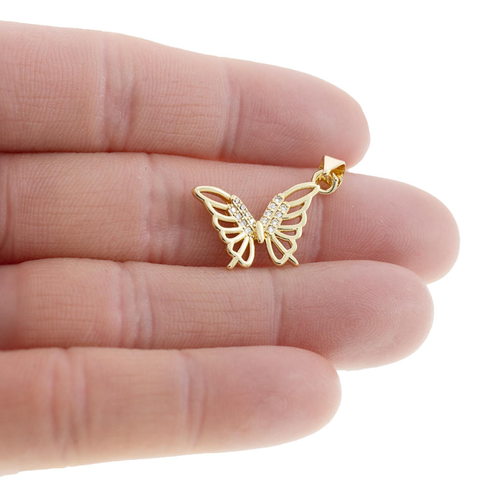 Dije de silueta mariposa con circonias 17mm