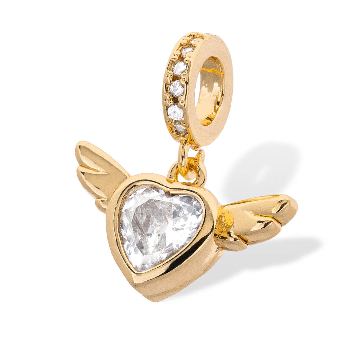 Charm de corazon colgante con alas y circonias 11mm