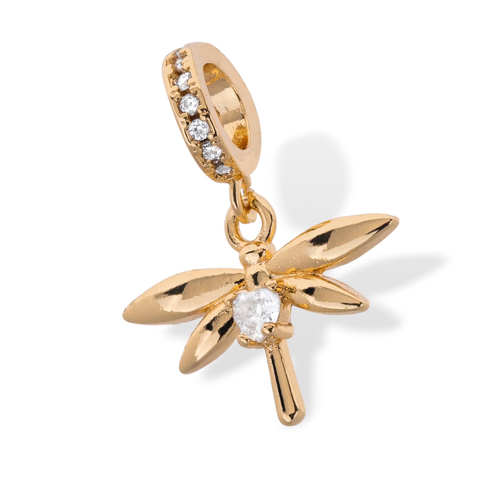 Charm de libelula con circonia de corazon 13mm