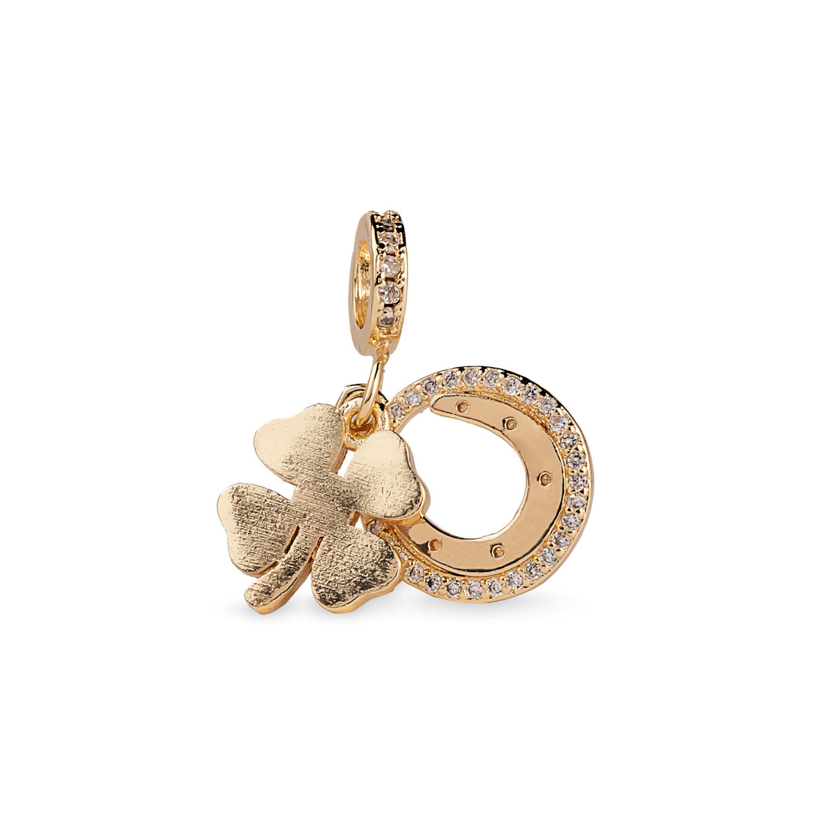 Charm con dijes de la suerte  trebol y herradura con circonias 23mm