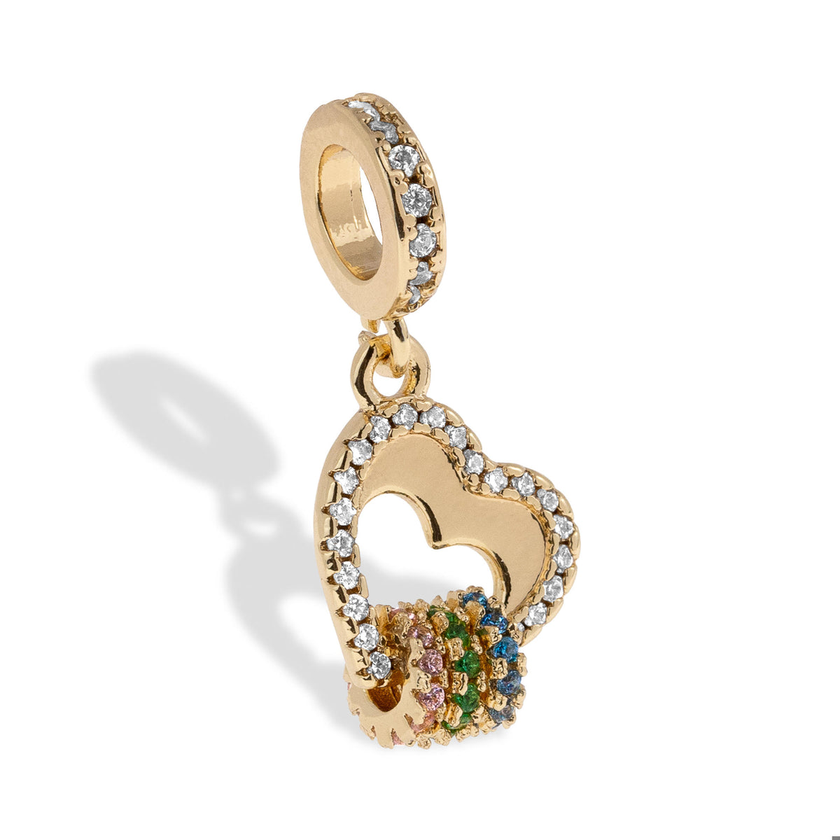 Charm de corazon con aros colgantes circonias multicolor 13mm