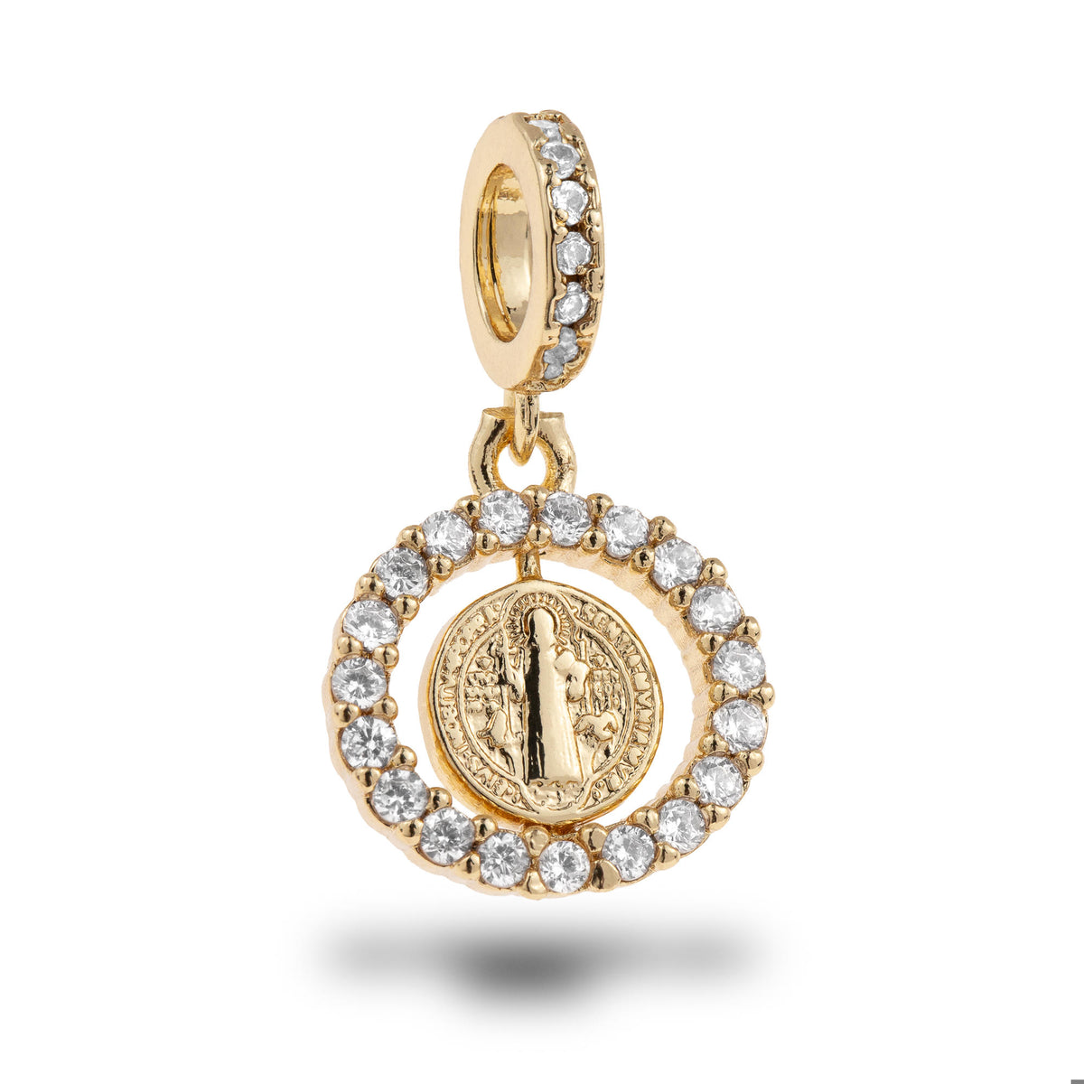 Charm medalla giratoria de San Benito con circonias 15mm