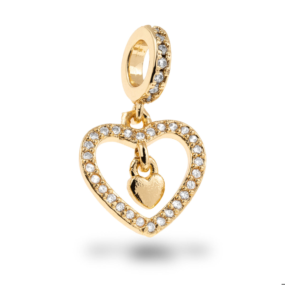Charm silueta de corazon con circonias y candado 14mm