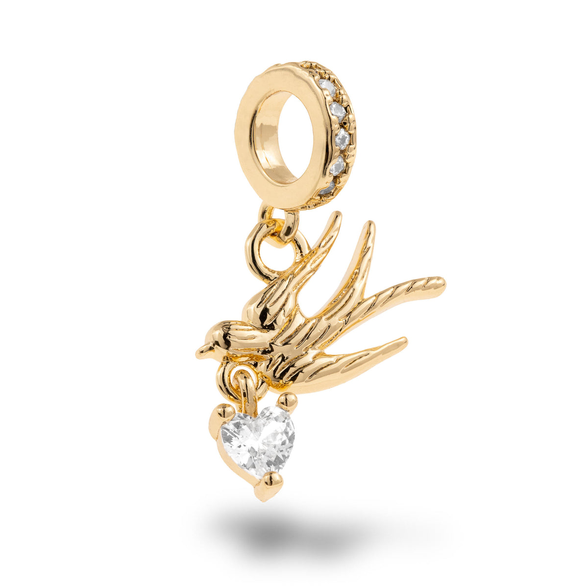 Charm de colibri con circonia de corazon 16mm
