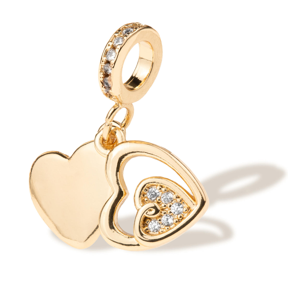 Charm de doble corazon colgante con circonias 13mm