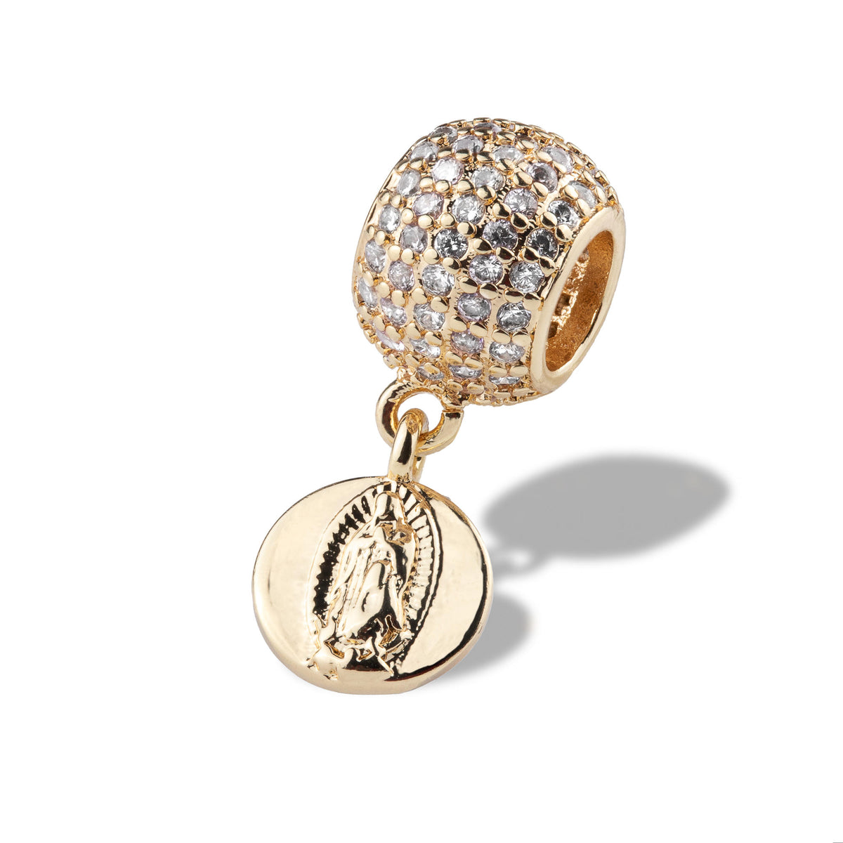 Charm separador bola con circonias y Virgen de Guadalupe colgante  20mm