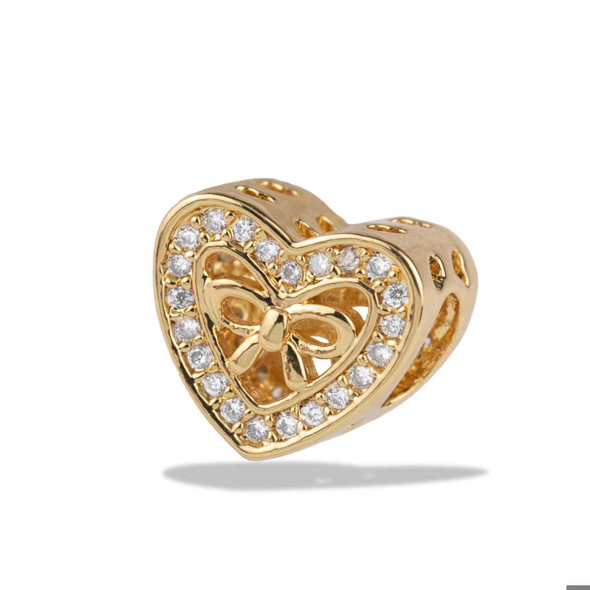 Charm separador de corazon con moño y circonias 9mm