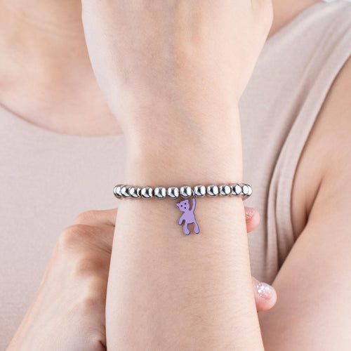 Pulsera balin oso esmaltado lila ajustable