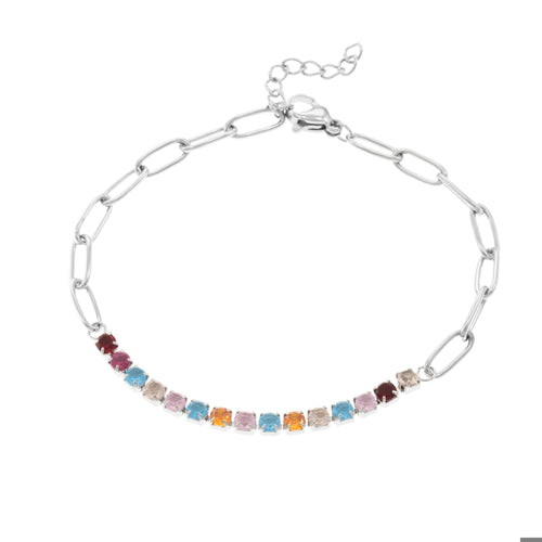 Pulsera cristal multicolor y eslabon largo 18cm