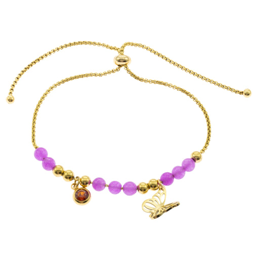 Pulsera Ajustable con Piedra y Mariposa Colgante
