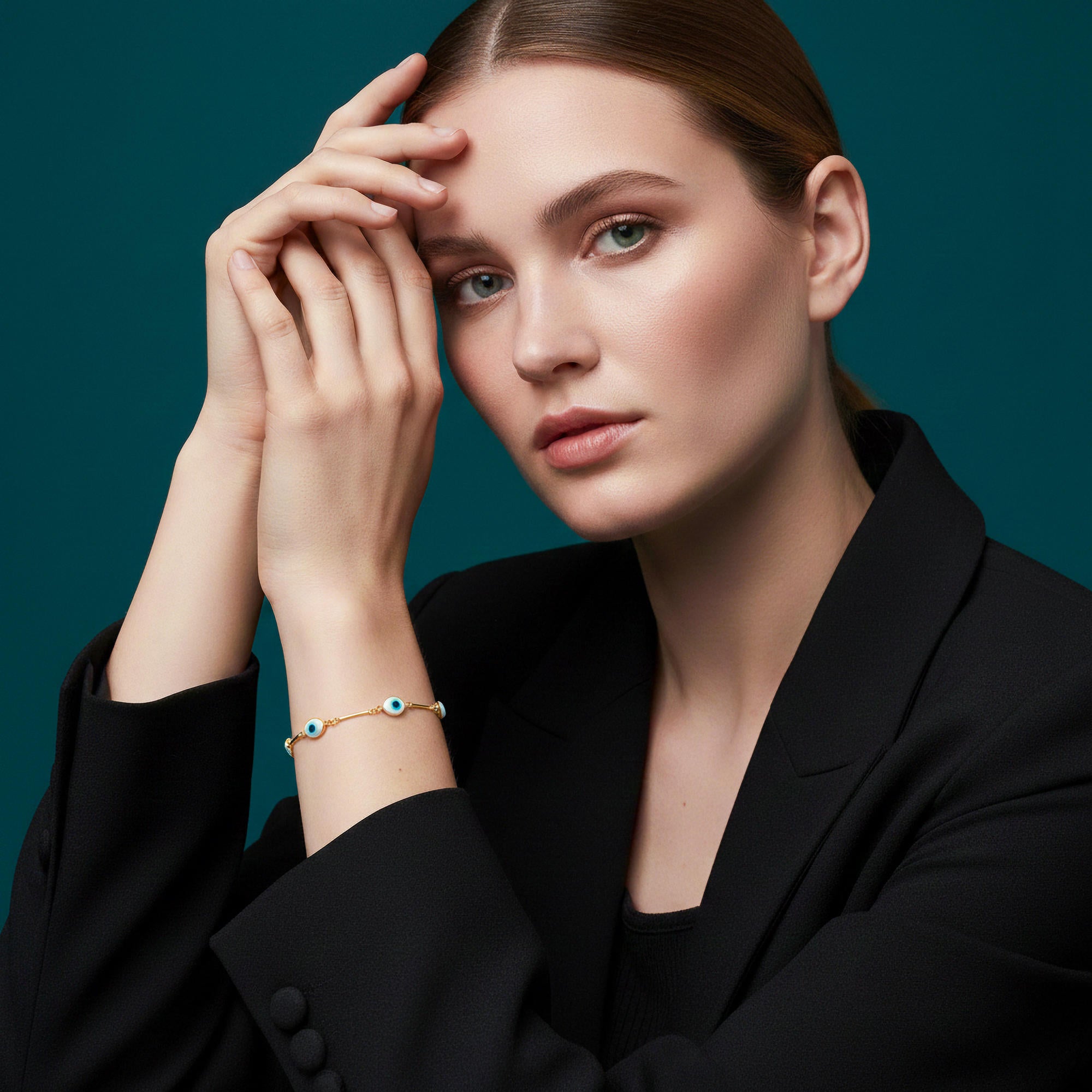 Pulsera con ojitos ovalados y barras 16cm